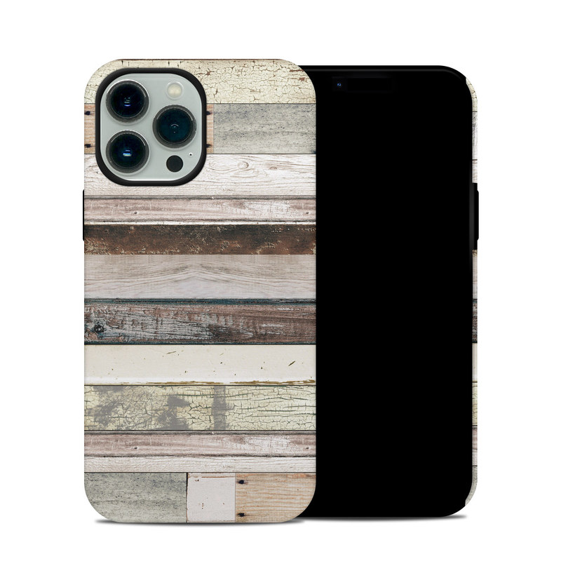 iPhone 13 Pro Max Hybrid Case design of Wood, Wall, Plank, Line, Lumber, Wood stain, Beige, Parallel, Hardwood, Pattern, with brown, white, gray, yellow colors