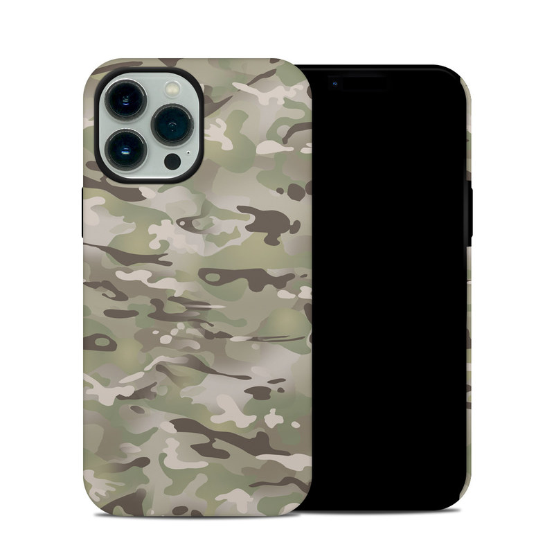 iPhone 13 Pro Max Hybrid Case design of Military camouflage, Camouflage, Pattern, Clothing, Uniform, Design, Military uniform, Bed sheet with gray, green, black, red colors