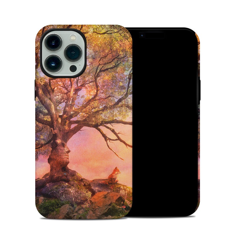 iPhone 13 Pro Max Hybrid Case design of Nature, Tree, Sky, Natural landscape, Branch, Leaf, Woody plant, Trunk, Landscape, Plant, with pink, red, black, green, gray, orange colors