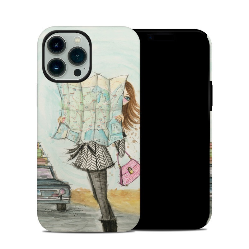 iPhone 13 Pro Max Hybrid Case design of Fashion illustration, Sketch, Watercolor paint, Illustration, Drawing, Art, Footwear, Vehicle, Painting, Fashion design, with blue, black, gray, white, pink, brown, green, orange, yellow colors