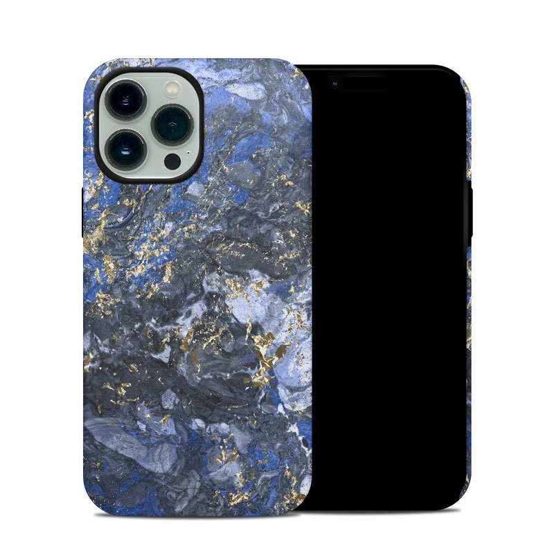 iPhone 13 Pro Max Hybrid Case design of Blue, Water, Cobalt blue, Rock, Painting, Geology, Electric blue, Mineral, Pattern, Acrylic paint with black, blue, yellow, white, gray colors