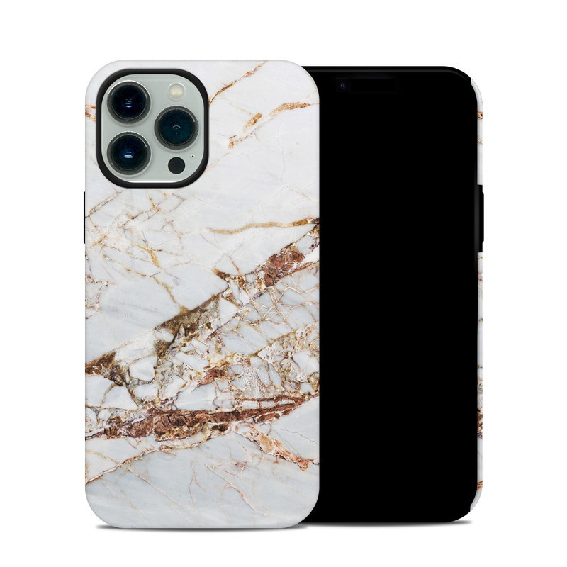 iPhone 13 Pro Max Hybrid Case design of White, Branch, Twig, Beige, Marble, Plant, Tile with white, gray, yellow colors