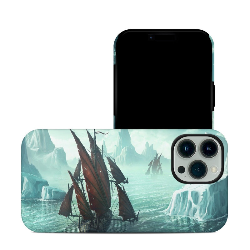 iPhone 13 Pro Max Hybrid Case design of Cg artwork, Vehicle, Ghost ship, Manila galleon, Fluyt, Adventure game, First-rate, Sailing ship, Mythology, Strategy video game, with gray, black, blue, green, white colors