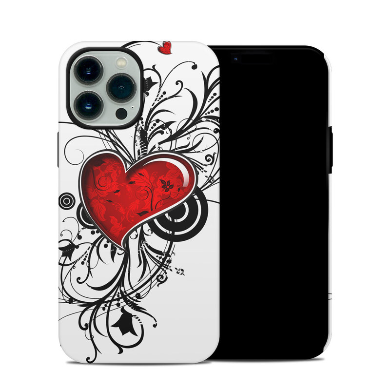 iPhone 13 Pro Max Hybrid Case design of Heart, Line art, Love, Clip art, Plant, Graphic design, Illustration with white, gray, black, red colors