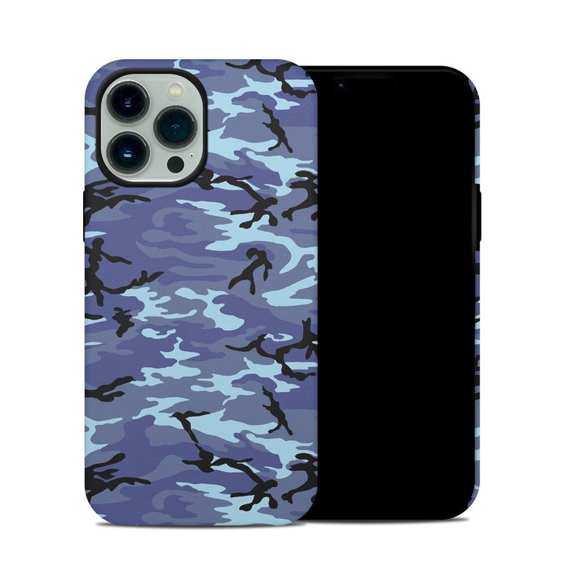 iPhone 13 Pro Max Hybrid Case design of Military camouflage, Pattern, Blue, Aqua, Teal, Design, Camouflage, Textile, Uniform with blue, black, gray, purple colors