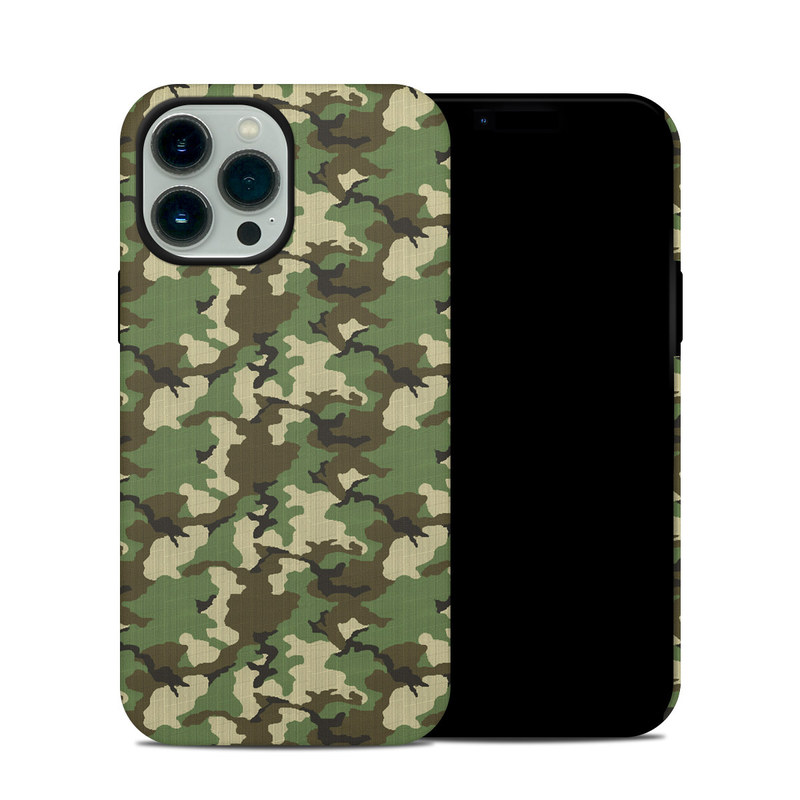 iPhone 13 Pro Max Hybrid Case design of Military camouflage, Camouflage, Clothing, Pattern, Green, Uniform, Military uniform, Design, Sportswear, Plane with black, gray, green colors