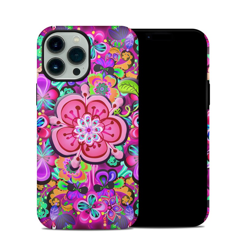 iPhone 13 Pro Max Hybrid Case design of Pattern, Pink, Design, Textile, Magenta, Art, Visual arts, Paisley with purple, black, red, gray, blue colors