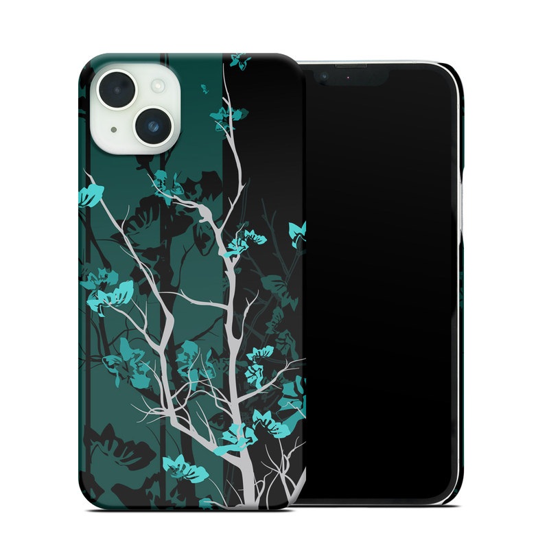 iPhone 14 Plus Clip Case design of Branch, Black, Blue, Green, Turquoise, Teal, Tree, Plant, Graphic design, Twig, with black, blue, gray colors