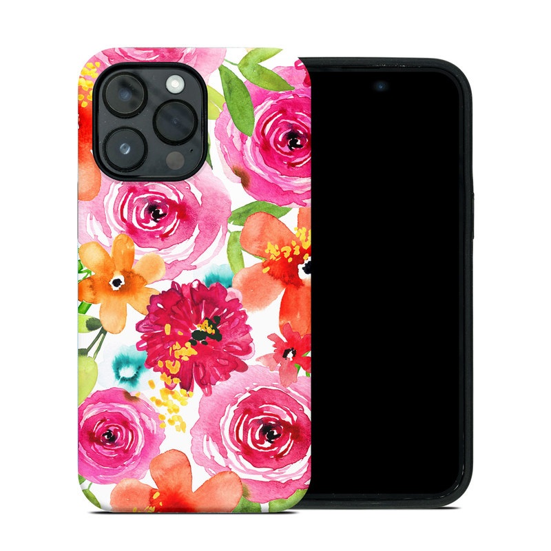 iPhone 14 Pro Max Hybrid Case design of Flower, Cut flowers, Floral design, Plant, Pink, Bouquet, Petal, Flower Arranging, Artificial flower, Clip art, with pink, red, green, orange, yellow, blue, white colors