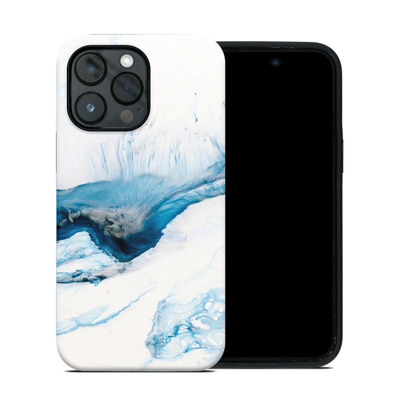iPhone 14 Pro Max Hybrid Case design of Glacial landform, Blue, Water, Glacier, Sky, Arctic, Ice cap, Watercolor paint, Drawing, Art, with white, blue, black colors