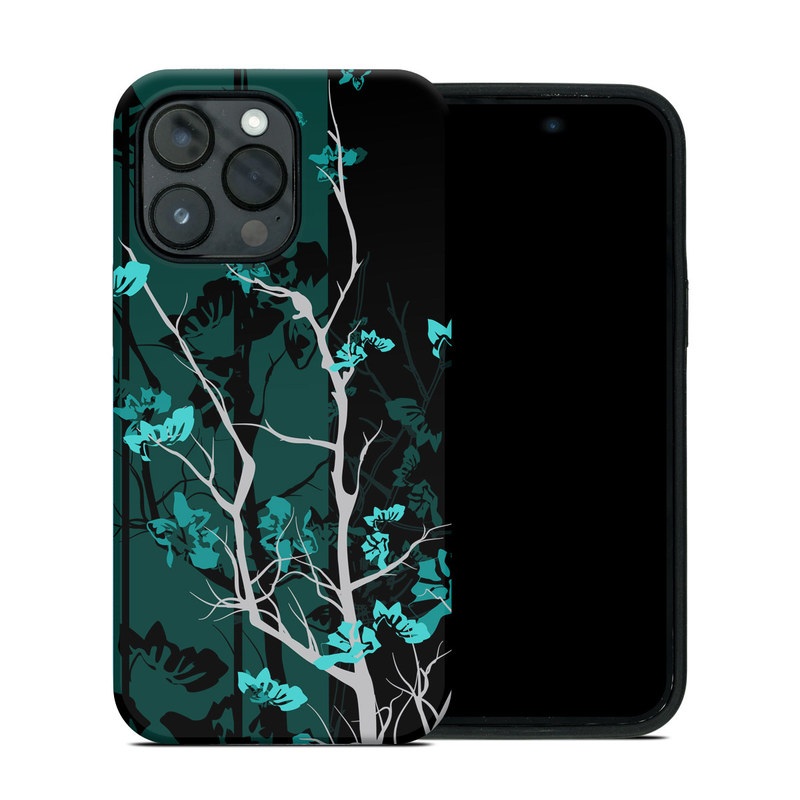 iPhone 14 Pro Max Hybrid Case design of Branch, Black, Blue, Green, Turquoise, Teal, Tree, Plant, Graphic design, Twig, with black, blue, gray colors