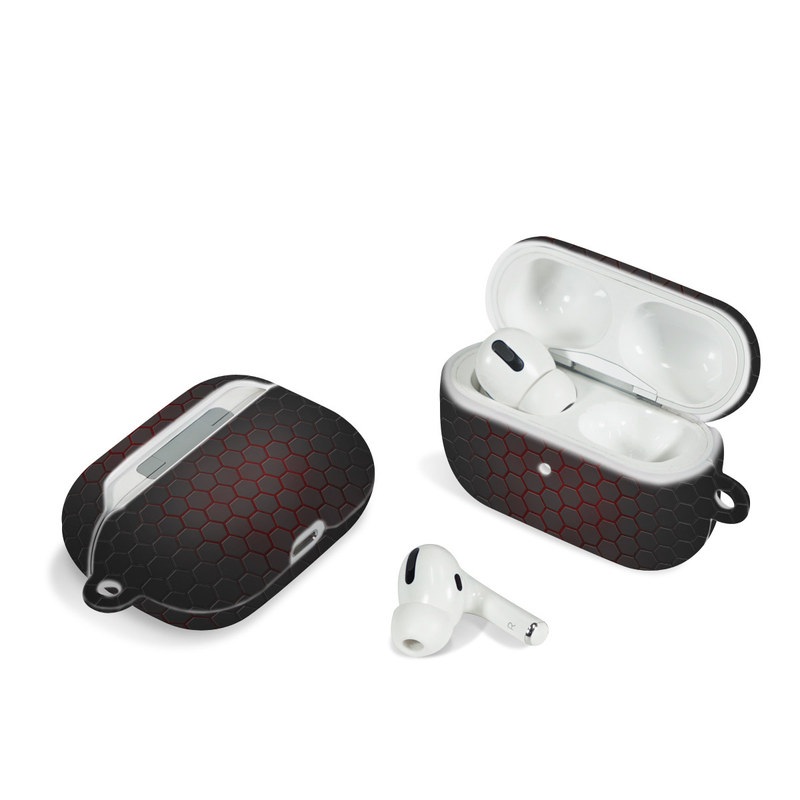Apple AirPods Pro Case design of Black, Pattern, Metal, Design, Mesh, Carbon, Space, Wallpaper, with black, red colors