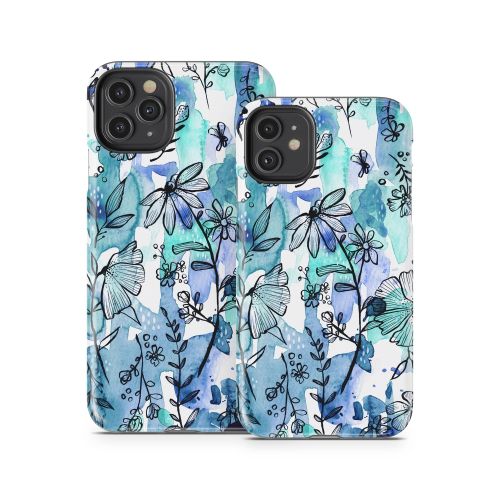 Blue Ink Floral iPhone 11 Series Tough Case