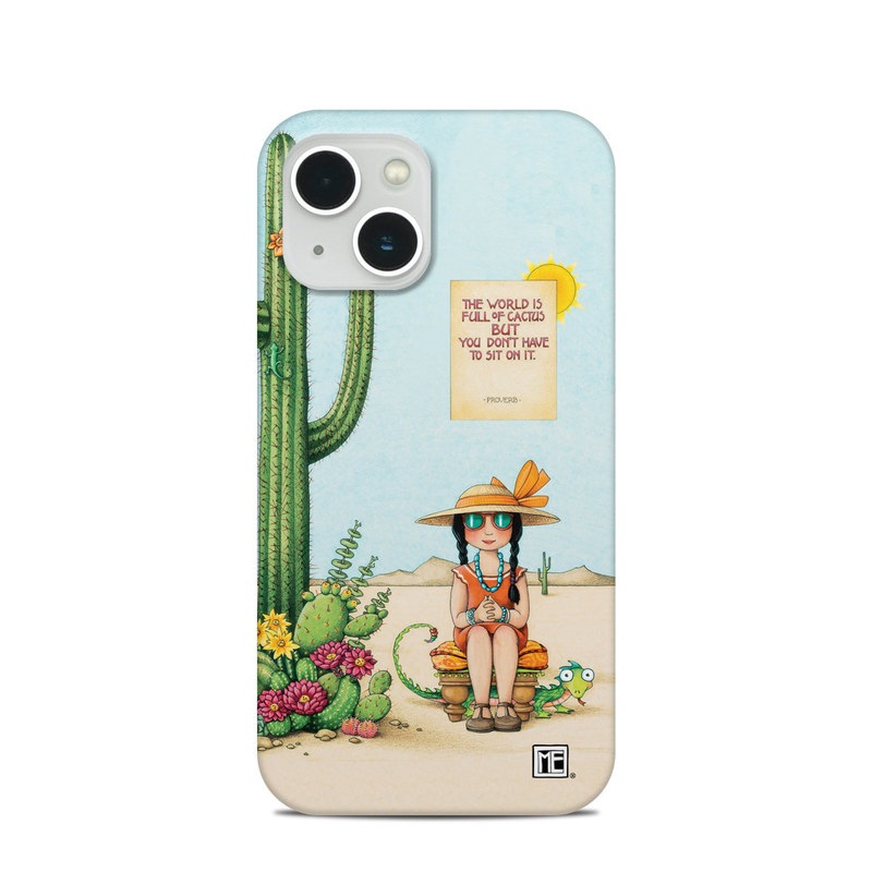 iPhone 13 Clip Case design of Cartoon, Cactus, Illustration, Animated cartoon, Plant, Vegetable, Fictional character, Art with green, yellow, pink, orange, brown colors