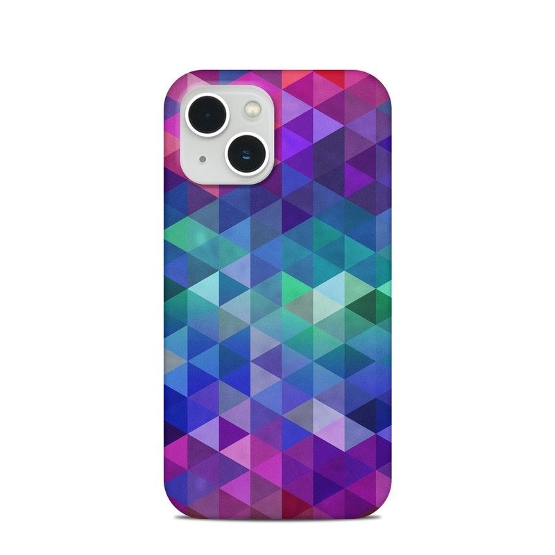 iPhone 13 Clip Case design of Purple, Violet, Pattern, Blue, Magenta, Triangle, Line, Design, Graphic design, Symmetry with blue, purple, green, red, pink colors