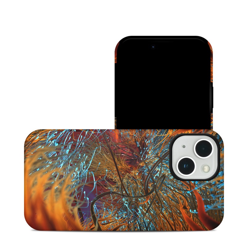 iPhone 13 Hybrid Case design of Orange, Tree, Electric blue, Organism, Fractal art, Plant, Art, Graphics, Space, Psychedelic art, with orange, blue, red, yellow, purple colors