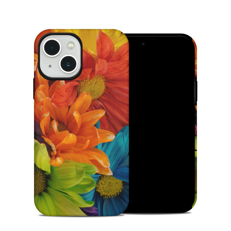 iPhone 13 Hybrid Case design of Flower, Petal, Orange, Cut flowers, Yellow, Plant, Bouquet, Floral design, Flowering plant, Gerbera with red, green, black, blue colors