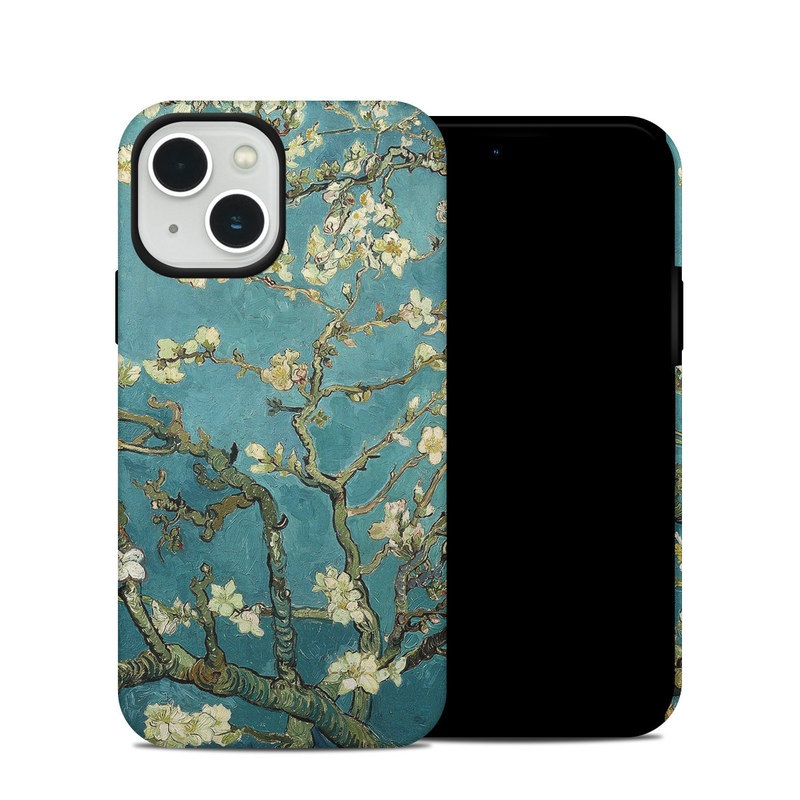 iPhone 13 Hybrid Case design of Tree, Branch, Plant, Flower, Blossom, Spring, Woody plant, Perennial plant with blue, black, gray, green colors