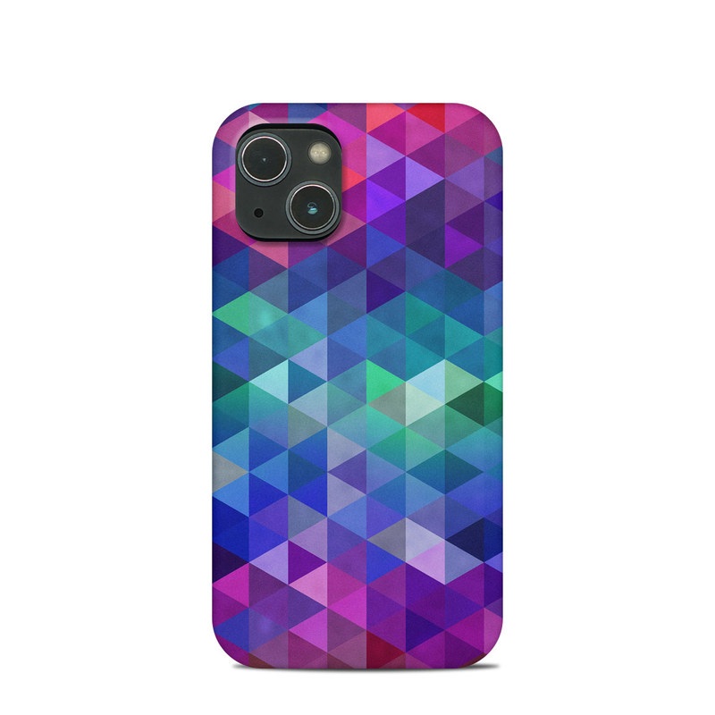 iPhone 13 mini Clip Case design of Purple, Violet, Pattern, Blue, Magenta, Triangle, Line, Design, Graphic design, Symmetry with blue, purple, green, red, pink colors