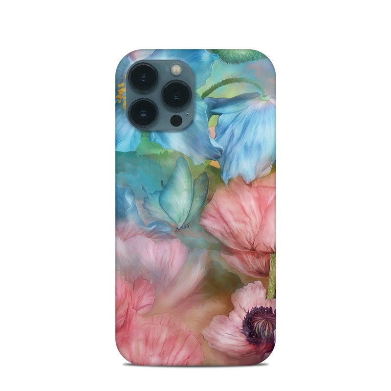 iPhone 13 Pro Clip Case design of Flower, Petal, Watercolor paint, Painting, Plant, Flowering plant, Pink, Botany, Wildflower, Still life with gray, blue, black, red, green colors
