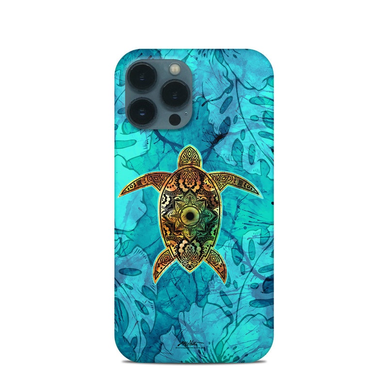 iPhone 13 Pro Clip Case design of Sea turtle, Green sea turtle, Turtle, Hawksbill sea turtle, Tortoise, Reptile, Loggerhead sea turtle, Illustration, Art, Pattern, with blue, black, green, gray, red colors