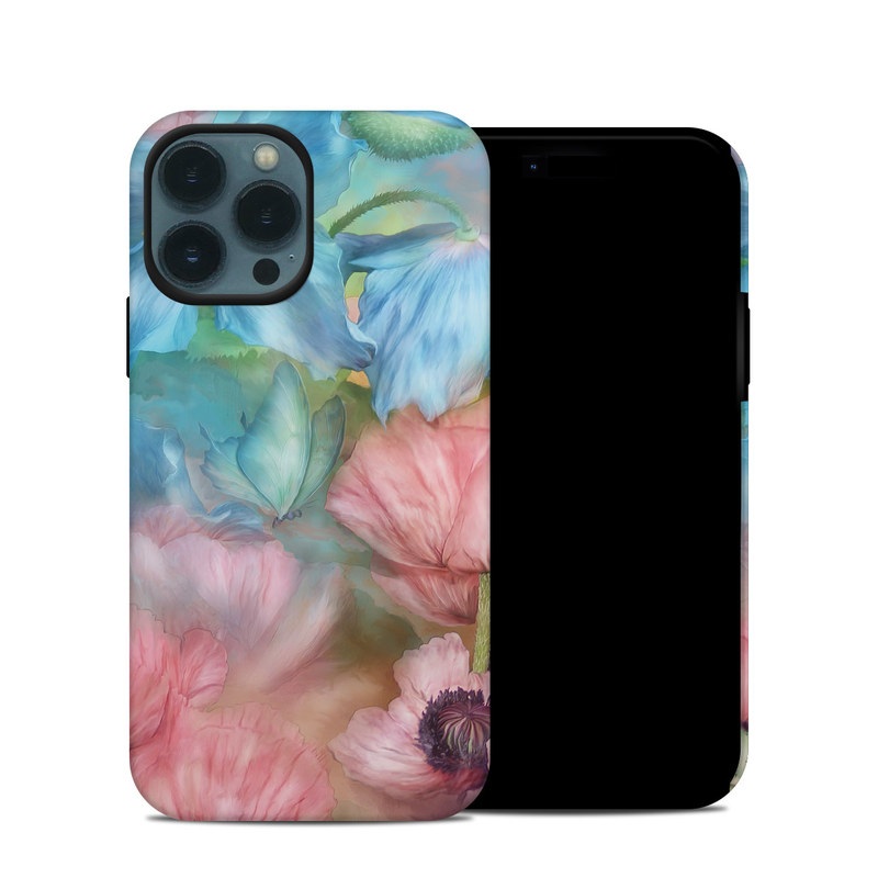 iPhone 13 Pro Hybrid Case design of Flower, Petal, Watercolor paint, Painting, Plant, Flowering plant, Pink, Botany, Wildflower, Still life with gray, blue, black, red, green colors