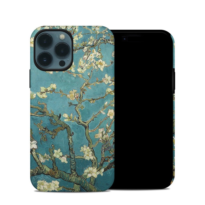 iPhone 13 Pro Hybrid Case design of Tree, Branch, Plant, Flower, Blossom, Spring, Woody plant, Perennial plant with blue, black, gray, green colors