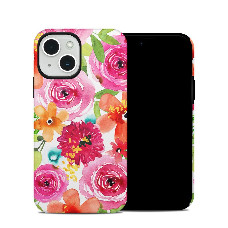 iPhone 14 Hybrid Case design of Flower, Cut flowers, Floral design, Plant, Pink, Bouquet, Petal, Flower Arranging, Artificial flower, Clip art, with pink, red, green, orange, yellow, blue, white colors