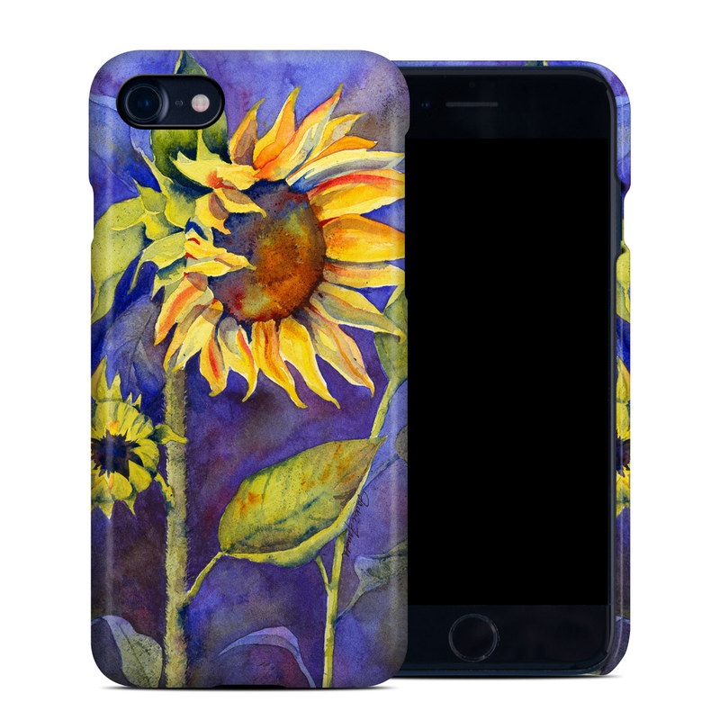 iPhone 8 Clip Case design of Flower, Sunflower, Painting, sunflower, Watercolor paint, Plant, Flowering plant, Yellow, Acrylic paint, Still life, with green, black, blue, gray, red, orange colors