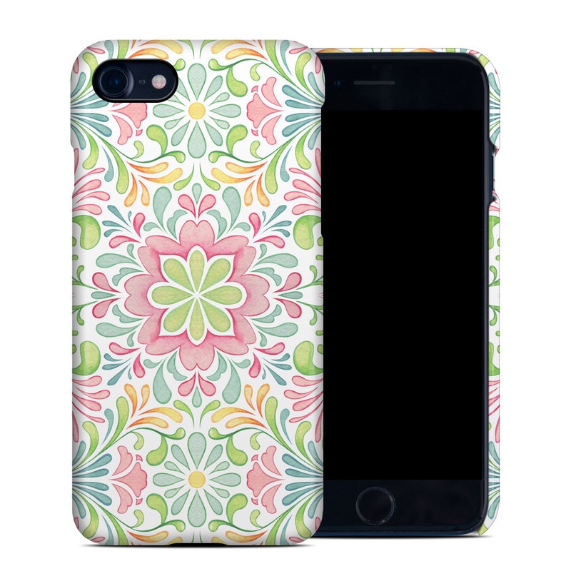 iPhone 8 Clip Case design of Pattern, Pink, Visual arts, Design, Textile, Wrapping paper, Symmetry, Floral design, Motif, with gray, white, pink, green colors