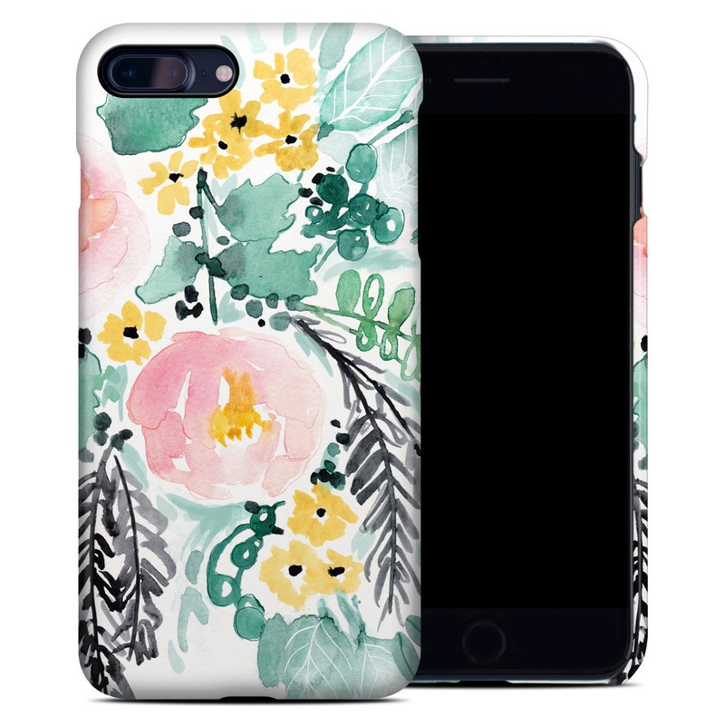 iPhone 8 Plus Clip Case design of Branch, Clip art, Watercolor paint, Flower, Leaf, Botany, Plant, Illustration, Design, Graphics with green, pink, red, orange, yellow colors