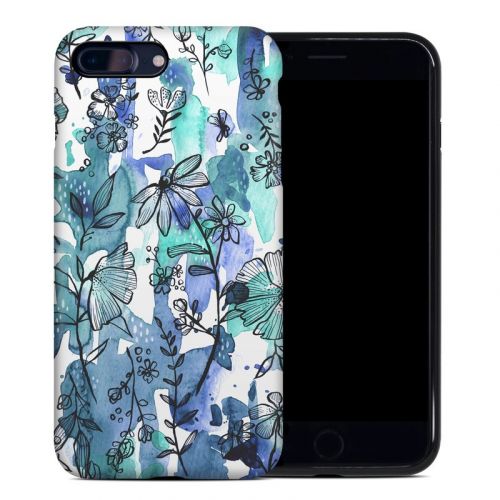 Blue Ink Floral iPhone 8 Plus Hybrid Case