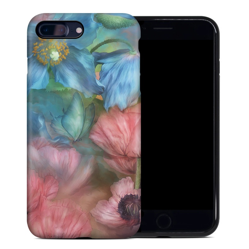 iPhone 8 Plus Hybrid Case design of Flower, Petal, Watercolor paint, Painting, Plant, Flowering plant, Pink, Botany, Wildflower, Still life with gray, blue, black, red, green colors