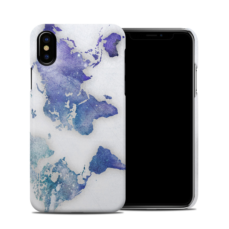 iPhone XS Clip Case design of World, Map, Watercolor paint, Illustration, with white, blue, purple colors