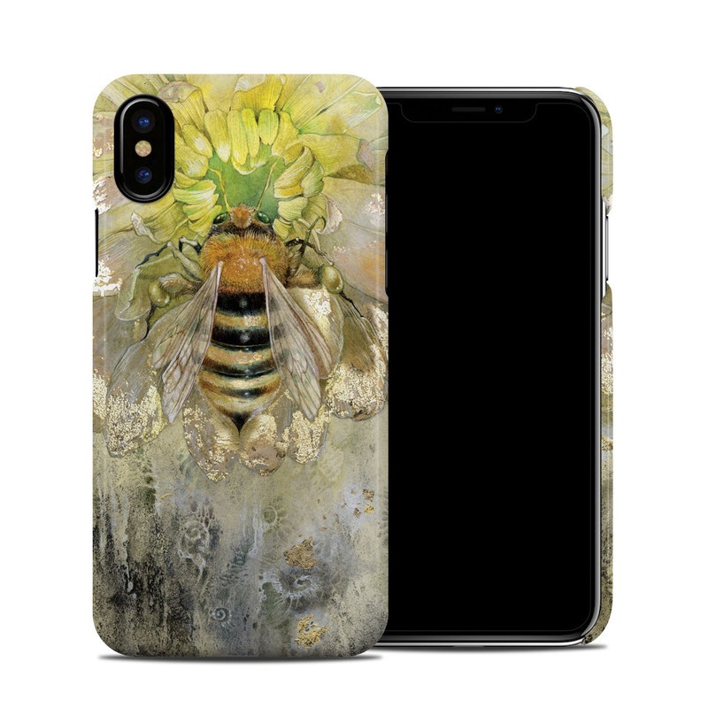 iPhone XS Clip Case design of Honeybee, Insect, Bee, Membrane-winged insect, Invertebrate, Pest, Watercolor paint, Pollinator, Illustration, Organism, with yellow, orange, black, green, gray, pink colors
