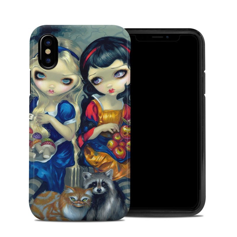 iPhone XS Hybrid Case design of Doll, Cartoon, Illustration, Cat, Art, Fawn, Toy, Fictional character, Whiskers with blue, yellow, red, orange, gray colors
