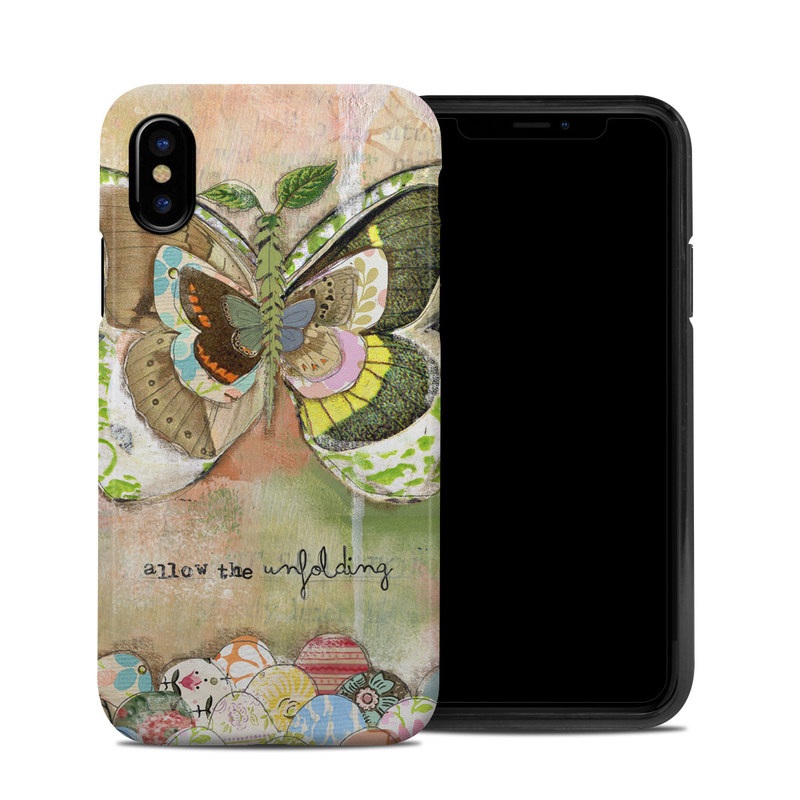 iPhone XS Hybrid Case design of Butterfly, Art, Fictional character, Pollinator, Moths and butterflies, Watercolor paint, Illustration with green, brown, yellow, blue, pink, red colors