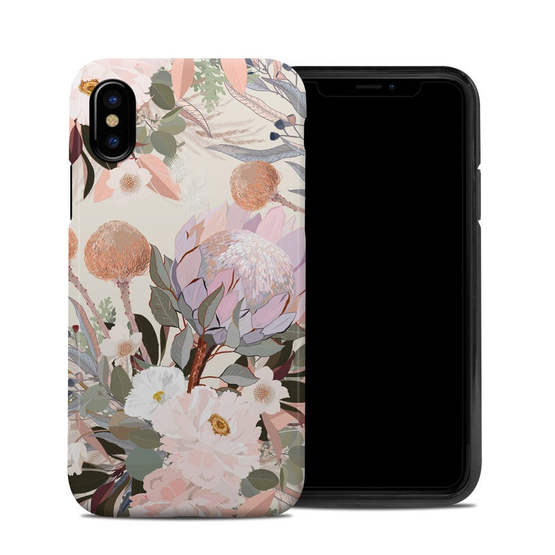 iPhone XS Hybrid Case design of Flower, Floral design, Watercolor paint, Plant, Spring, Branch, Flower Arranging, Lilac, Floristry, Petal, with pink, purple, green, brown, white, yellow, black colors