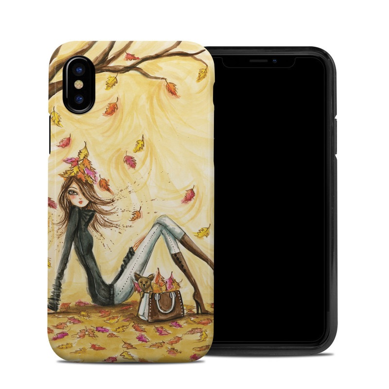iPhone XS Hybrid Case design of Painting, Watercolor paint, Tree, Art, Illustration, Plant, Modern art, Visual arts, Still life, Fictional character with yellow, red, brown, orange, black, white colors