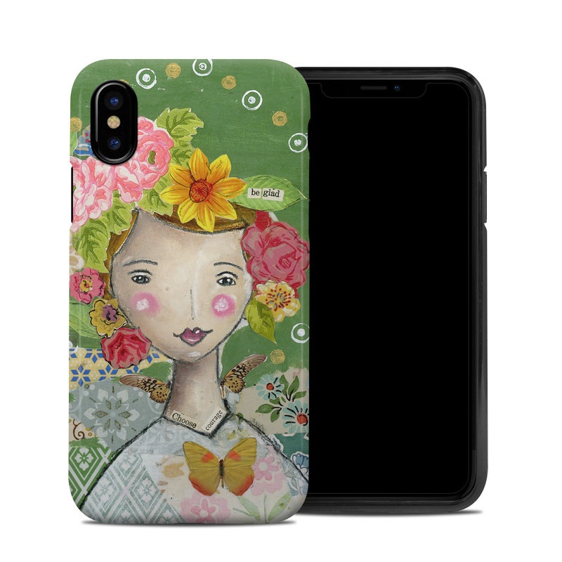iPhone XS Hybrid Case design of Watercolor paint, Illustration, Art, Painting, Plant, Flower, Visual arts, Paint, Child art, Acrylic paint, with green, pink, red, orange, white, blue, brown colors