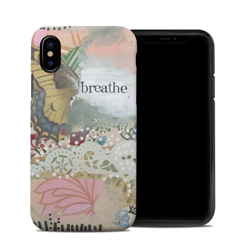 iPhone XS Hybrid Case design of Butterfly, Moths and butterflies, Insect, Pollinator, Organism, Illustration, Brush-footed butterfly, Art, Fictional character, Wildflower with pink, brown, white, black, red, blue, green colors