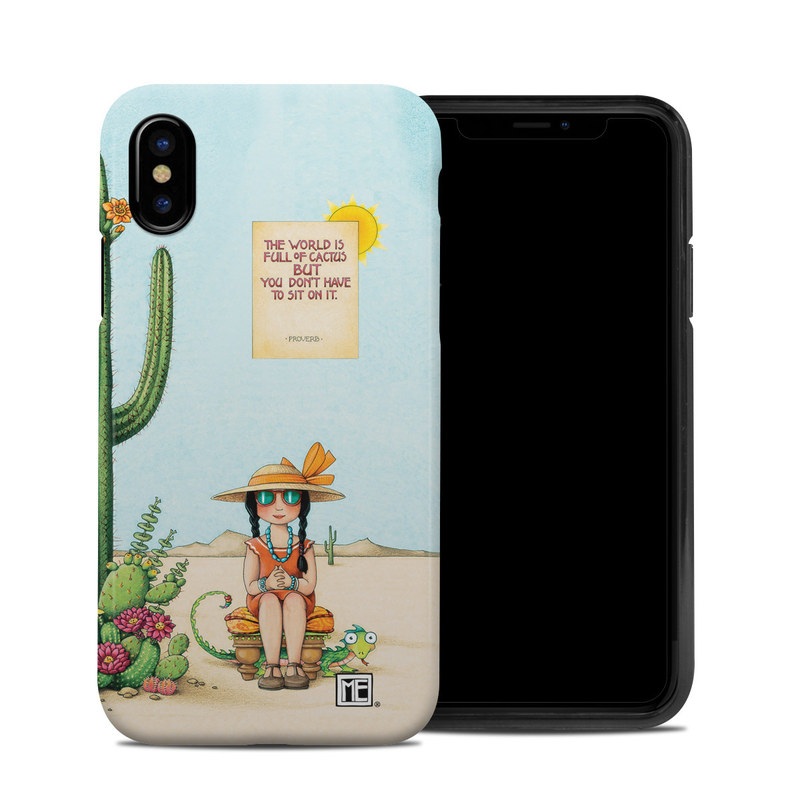 iPhone XS Hybrid Case design of Cartoon, Cactus, Illustration, Animated cartoon, Plant, Vegetable, Fictional character, Art, with green, yellow, pink, orange, brown colors
