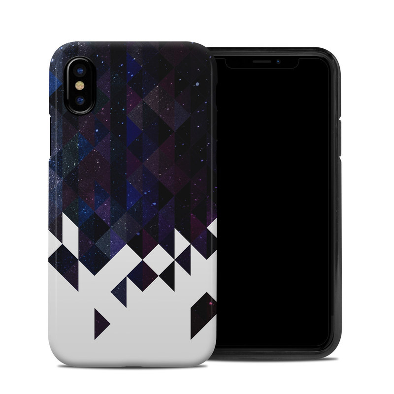 iPhone XS Hybrid Case design of Text, Pattern, Graphic design, Font, Purple, Design, Line, Triangle, Logo, Graphics, with black, blue, white colors