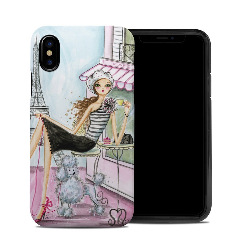 iPhone XS Hybrid Case design of Pink, Illustration, Sitting, Konghou, Watercolor paint, Fashion illustration, Art, Drawing, Style with gray, purple, blue, black, pink colors
