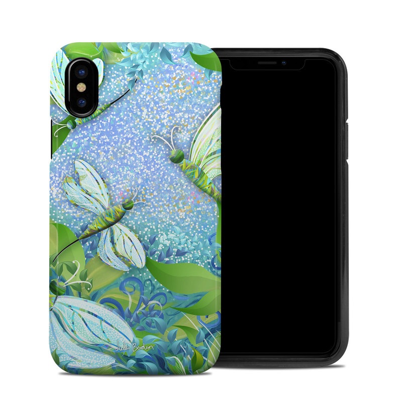 iPhone XS Hybrid Case design of Green, Blue, Leaf, Plant, Pattern, Tree, Design, Organism, Branch, Flower, with gray, blue, green, purple colors
