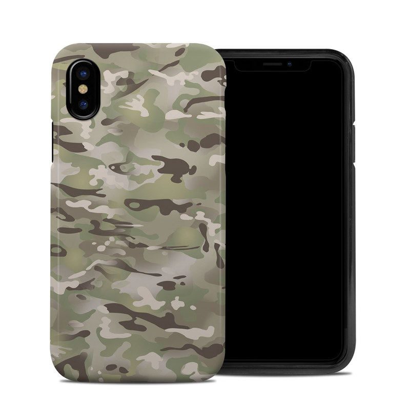 iPhone XS Hybrid Case design of Military camouflage, Camouflage, Pattern, Clothing, Uniform, Design, Military uniform, Bed sheet with gray, green, black, red colors