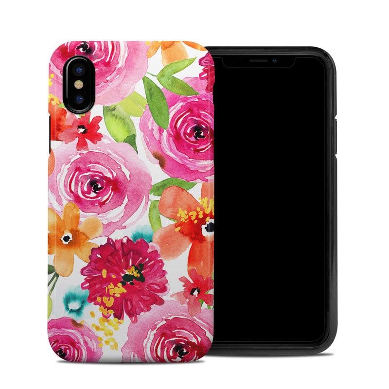 iPhone XS Hybrid Case design of Flower, Cut flowers, Floral design, Plant, Pink, Bouquet, Petal, Flower Arranging, Artificial flower, Clip art with pink, red, green, orange, yellow, blue, white colors