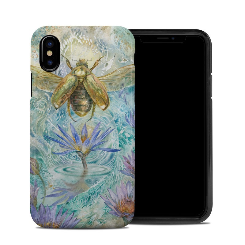 iPhone XS Hybrid Case design of Painting, Fictional character, Art, Flower, Watercolor paint, Plant, Wildflower, Angel, Honeybee, Mythology, with blue, yellow, brown, purple, red, white colors