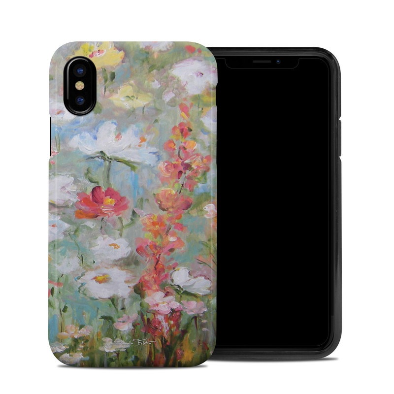 iPhone XS Hybrid Case design of Flower, Painting, Watercolor paint, Plant, Modern art, Wildflower, Botany, Meadow, Acrylic paint, Flowering plant, with gray, black, green, red, blue colors