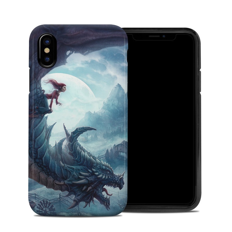 iPhone XS Hybrid Case design of Dragon, Cg artwork, Illustration, Action-adventure game, Fictional character, Mythical creature, Mythology, Fiction, Cryptid, Extinction with blue, white, brown, green colors